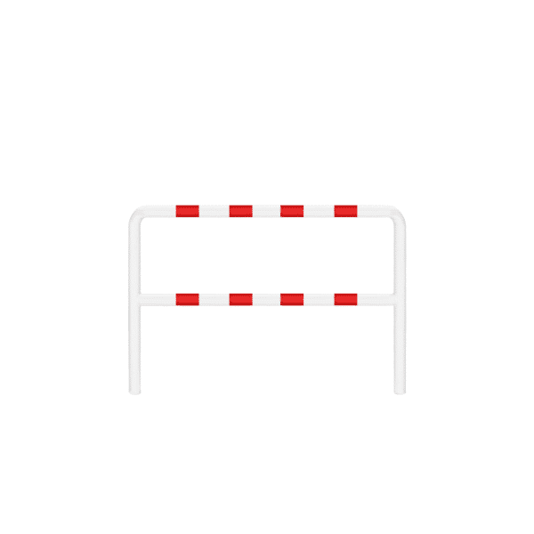 Barierka techniczna U12a – biała odbojnica metalowa z czerwonymi pasami wymiary 1500x1100 mm, do wbetonowania